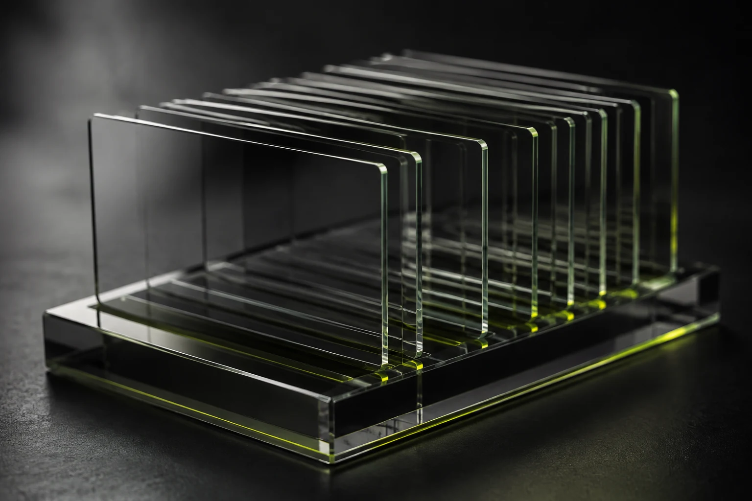 Precision layers of smoked glass, reflecting the way evidence and confirmed context build understanding.